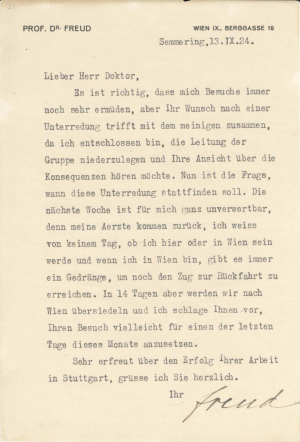 Freud to unknown recipient, 13 September 1924