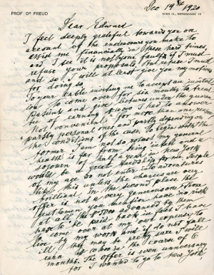 Freud to Edward Bernays, 19 December 1920