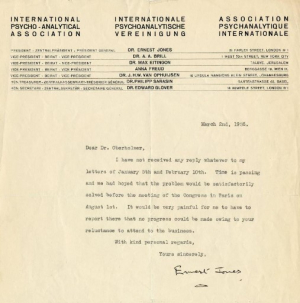 Jones to Emil Oberholzer, 2 March 1938