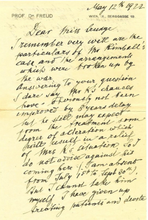 Freud to Joyce Grudge, 12 May 1922