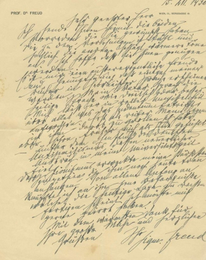 Freud to Yehuda Dvir, 15 December 1930